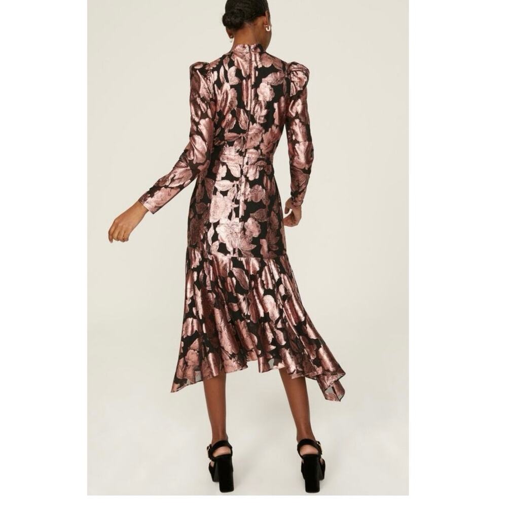 YUMI KIM Metallic Floral Princess Sleeve Flowy Hemline Long Dress Size XS - Picture 5 of 10